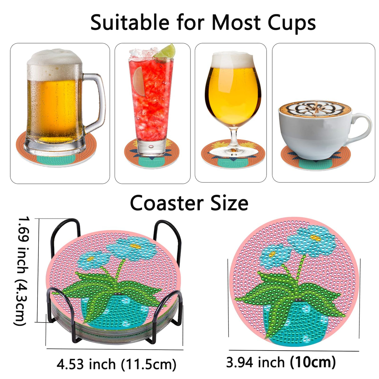 TDOOW Diamond Art Coasters Kits, 8 Pcs DIY Plant Diamond Painting Coasters with Holder, Diamond Art Kits for Adults Beginners TDOOW