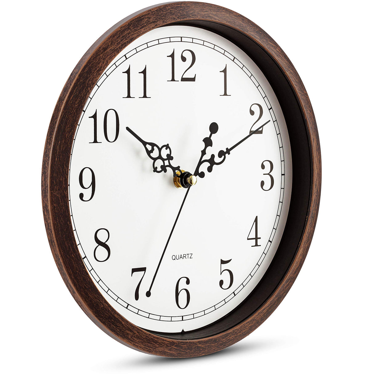 Bernhard Products Wall Clock 10 Inch Silent Non Ticking Movement Quality Quartz Battery Operated Round Easy to Read Decorative Brown Home/Kitchen/Office/Bedroom/Classroom/School Clocks, Black Numbers Bernhard Products