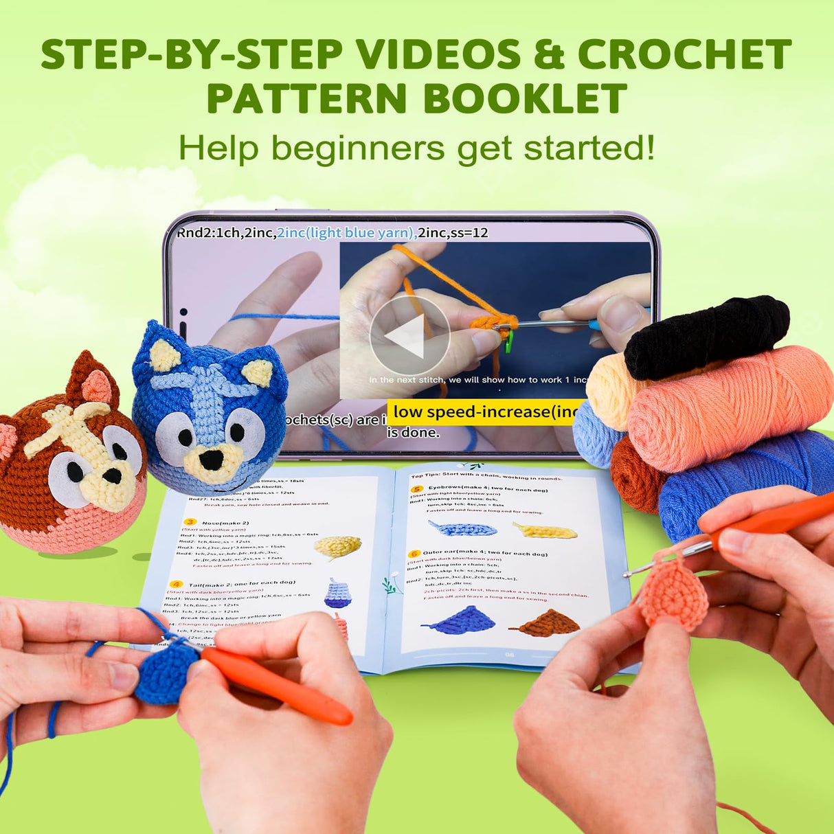 Acehochen Crochet Kit for Beginners, Beginner Crochet Kit for Adults with Step-by-Step Video Tutorials, Crochet Animal Kits Kids Knitting Supplies (2 Pack) Acehochen