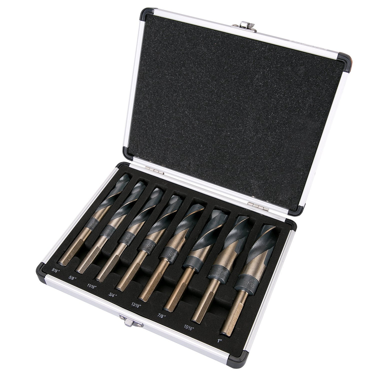 EFFICERE 8-Piece Premium 1/2” Reduced Shank Silver and Deming Large Drill Bit Set in Aluminum Carry Case, M2 High Speed Steel, 135-Degree Split Point | SAE Inch Size 9/16” - 1” by 1/16th Increment EFFICERE