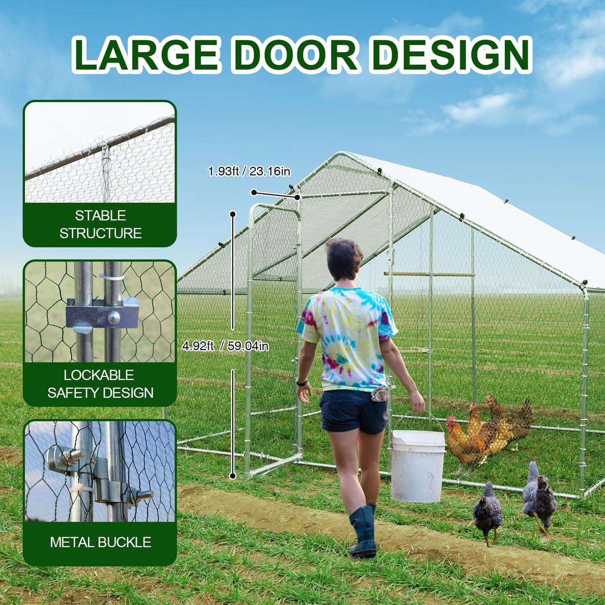 Large Metal Chicken Coop Heavy Duty Chicken Pens Outdoor with Top Walk in Poultry Cage Chicken Run Dog Kennel with Water Resident and Anti-UV Cover for Yard with Cover Duck Rabbit Cage wonline