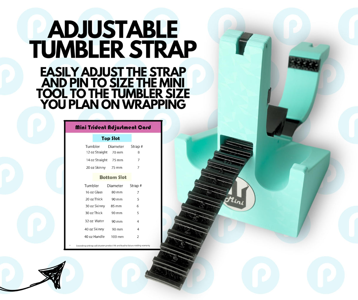 Pinch Perfect Mini Trident Adjustable Tumbler Sublimation Tool for Tumbler Sizes from 12oz - 40oz Skinny & Thick Tumblers (Aqua) Pinch Perfect