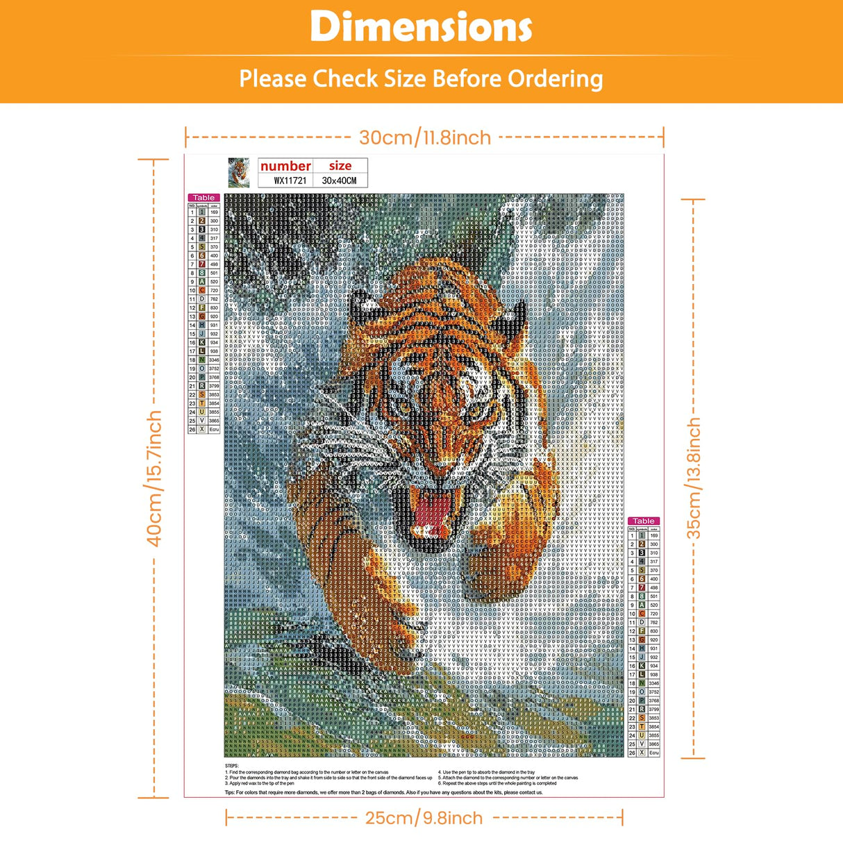 KEYIFA 5D Diamond Art Tiger, DIY Diamond Painting Kits for Adults, Round Full Drill, Tiger Diamonds Dots Mosaic Painting, Crystal Gem Arts Craft for Home Wall Decor 12x16 in KEYIFA
