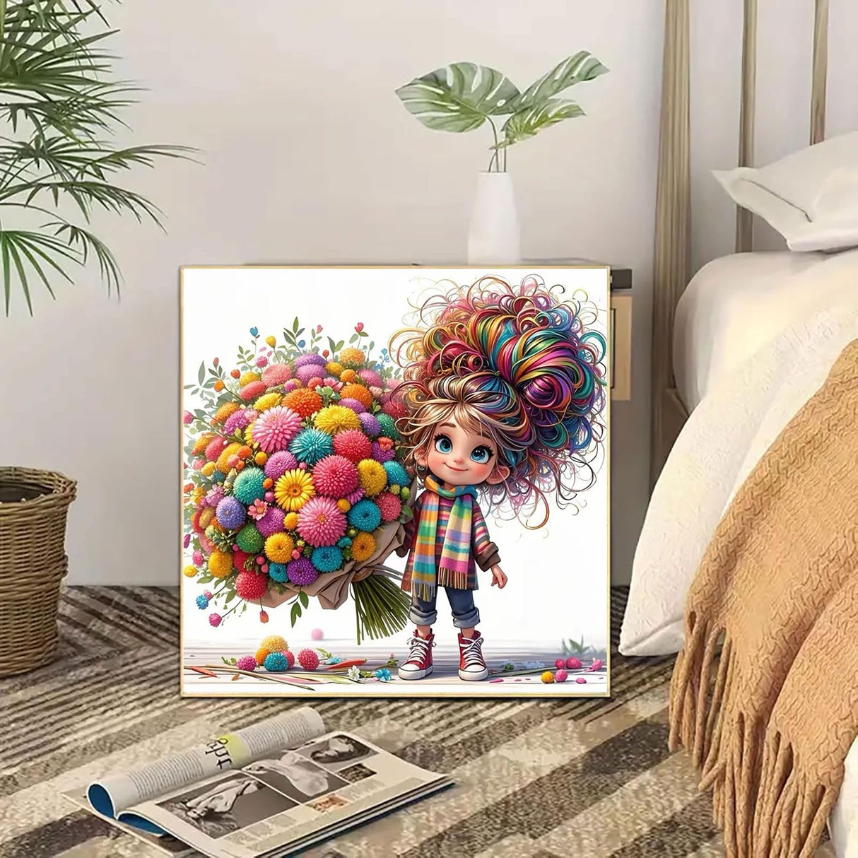 AIBOERL Cartoon Little Girl Diamond Art Kits for Adults-5D Diamond Painting Kits for Beginners, DIY Full Round Drill Diamonds Gem Art for Home Decor 14X14Inch AIBOERL