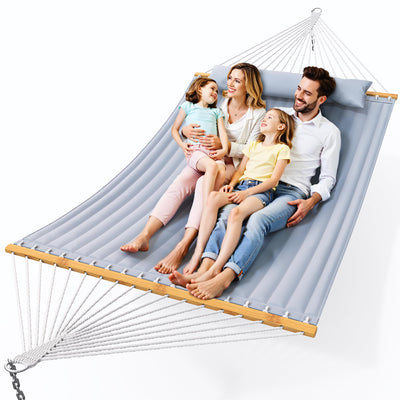 Everyfun Double Hammock with Spreader Bar,Soft Pillow,Max Load 500lbs,Portable Hammock for Outdoor,Camping,and Backyard,Dark Gray