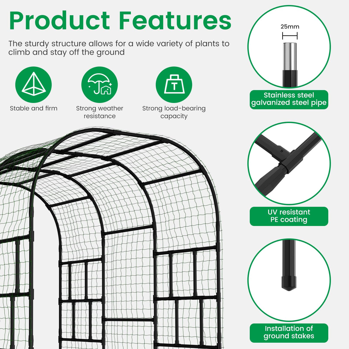 SUNYRISY Outdoor Garden Arch Trellis, 118" x 79" x 87" Extra Large Garden Trellis for Climbing Plants Outdoor, Plant Support Outdoor for Cucumber Grape Vine Vegetable Fruit and Garden Gazebo SUNYRISY