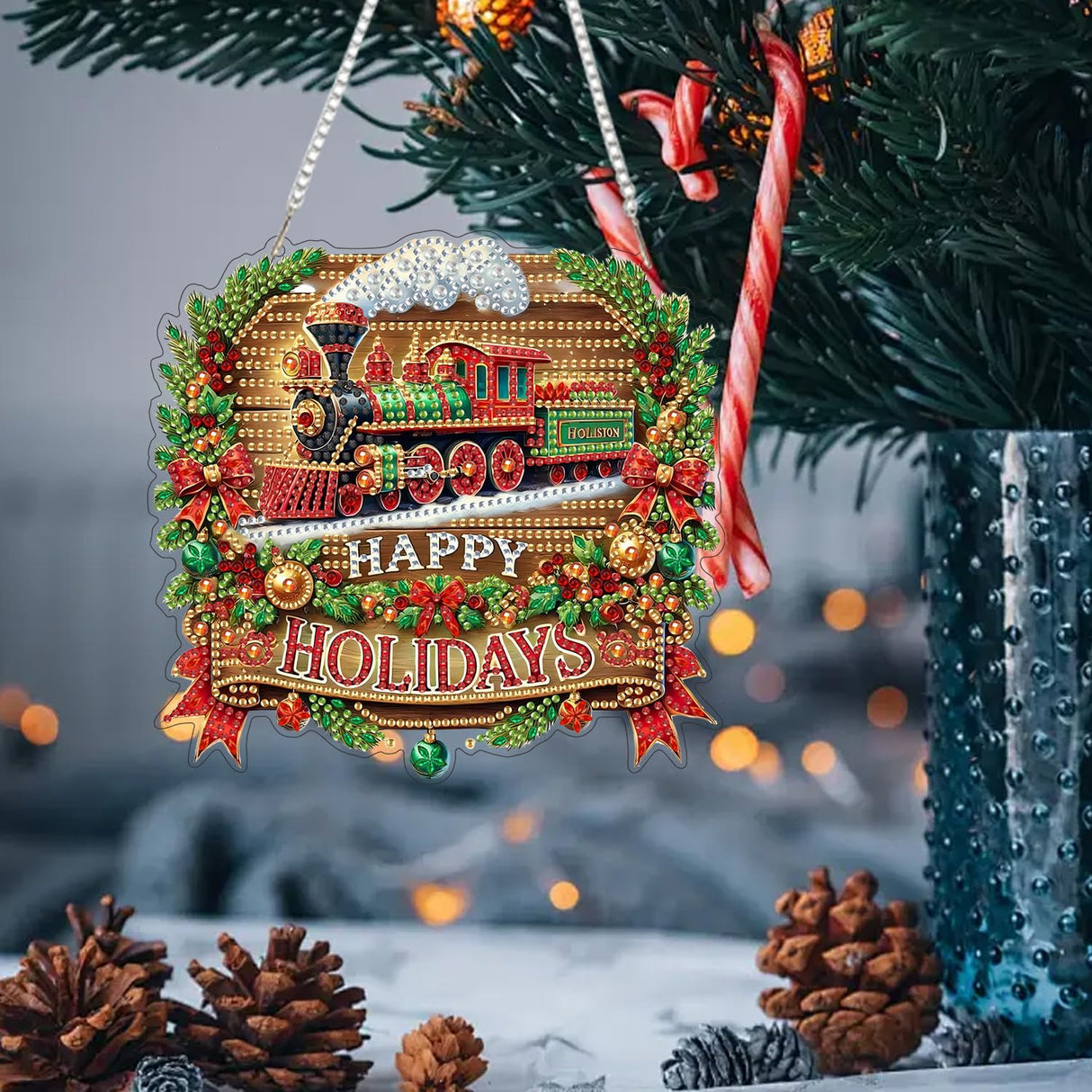 ARPADAMO Diamond Art Painting Pendant Kits 5D Diamond Art Painting Art Hanging Kit Christmas Train DIY Diamond Crystal Window Pendant Kit for Adults Gift Wall Home Decoration ARPADAMO