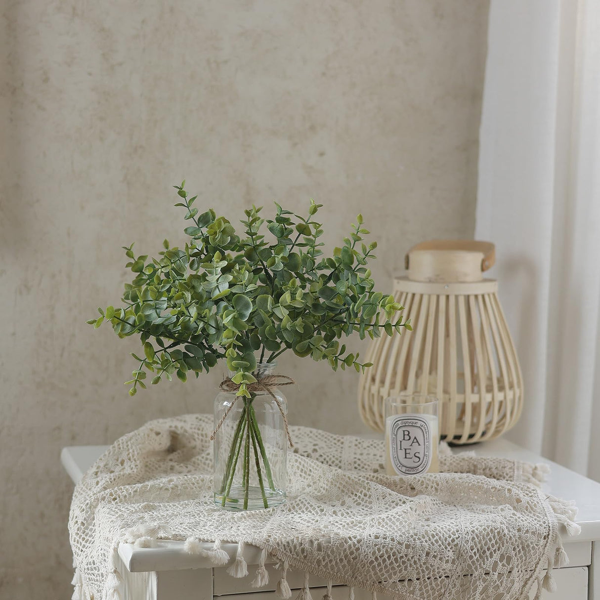 Zheart Fake Eucalyptus Stems in Glass Vase with Faux Water,14" Artificial Plants Eucalyptus Leaves for Shelf Desk Bathroom Farmhouse Room Coffee Table Home Decor (Sage Green) Zheart