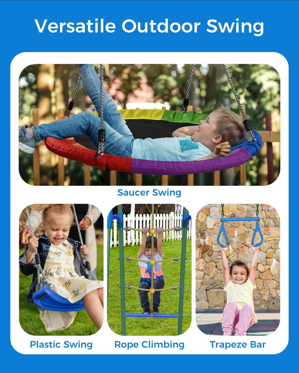 SPORTSWIN 6in1 Outdoor Metal Swing Sets for Backyard for Kids with Heavy Duty Frame (Green) SPORTSWIN