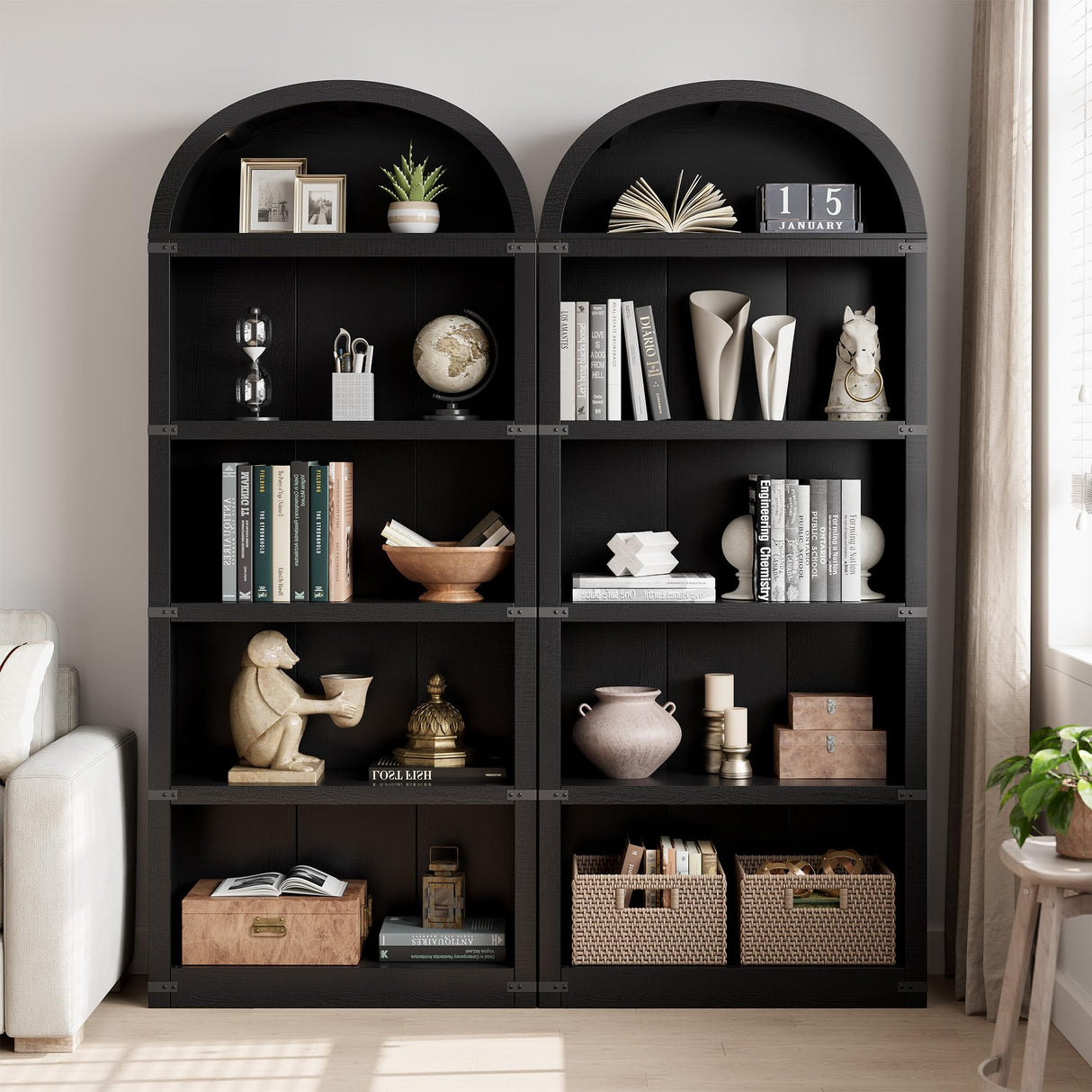 GarveeHome Bookcase 5 Shelf Arched Bookshelf 71.65 in Tall Bookcase Farmhouse Display Storage Rack Wooden Bookshelves for Home Office, Living Room GarveeHome