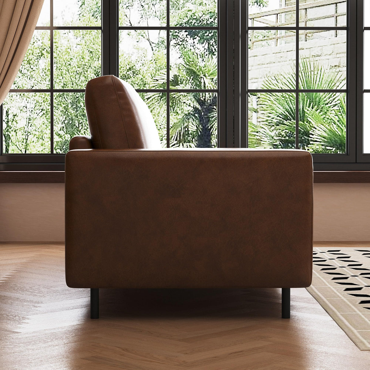 gaoyangjiaju Mid-Century Modern 80.31" Wide Leather Couch with Round Cylinder Arms, Brown Leather Sofa for Living Room & Bedroom, Cozy Lounge Furniture for Small Spaces gaoyangjiaju