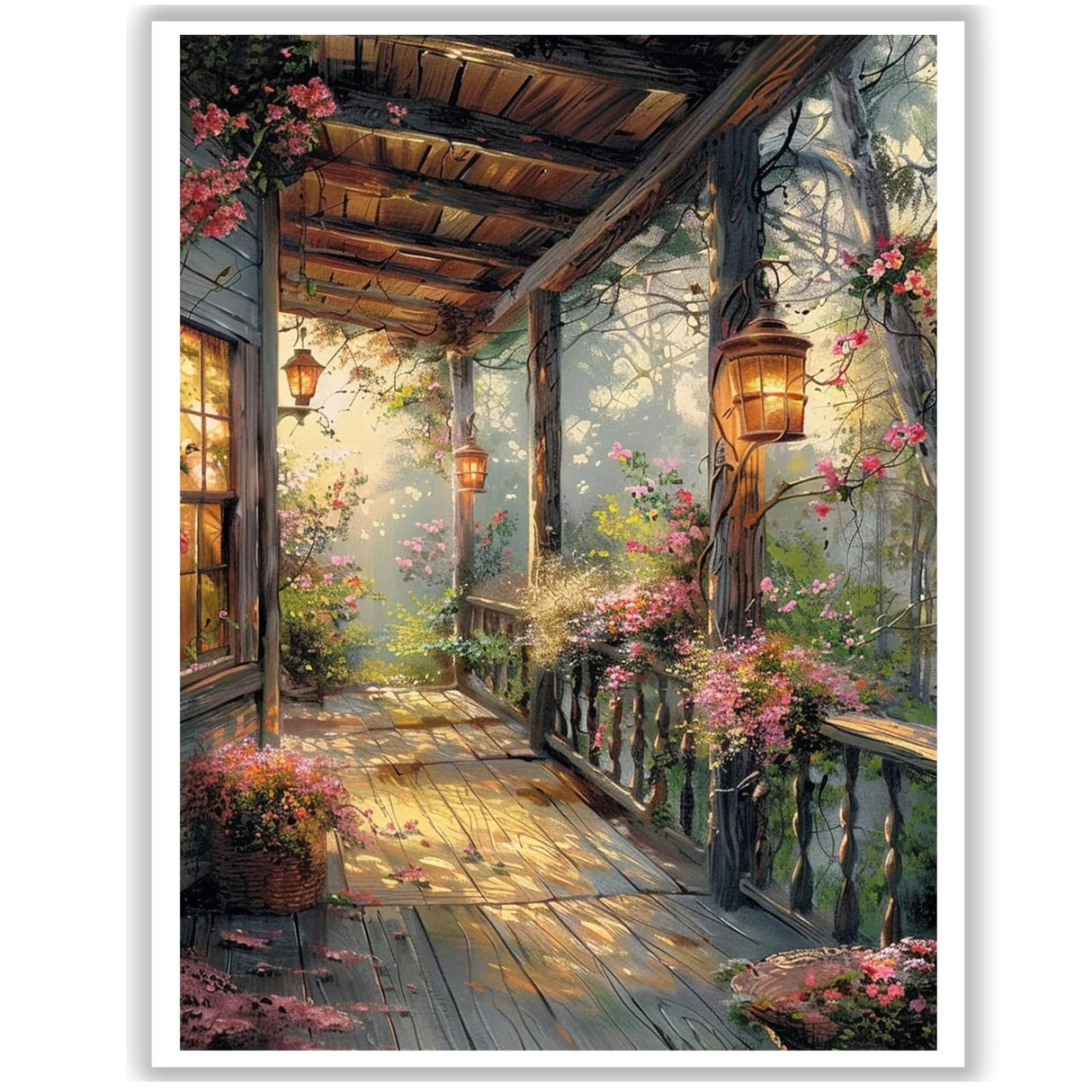 Ceiomez Landscape Paint by Numbers Kit for Adults, Scenery Paint by Number, Porch with Lights Paint by Numbers for Adults for Gift Home Wall Decor 16x20in Ceiomez