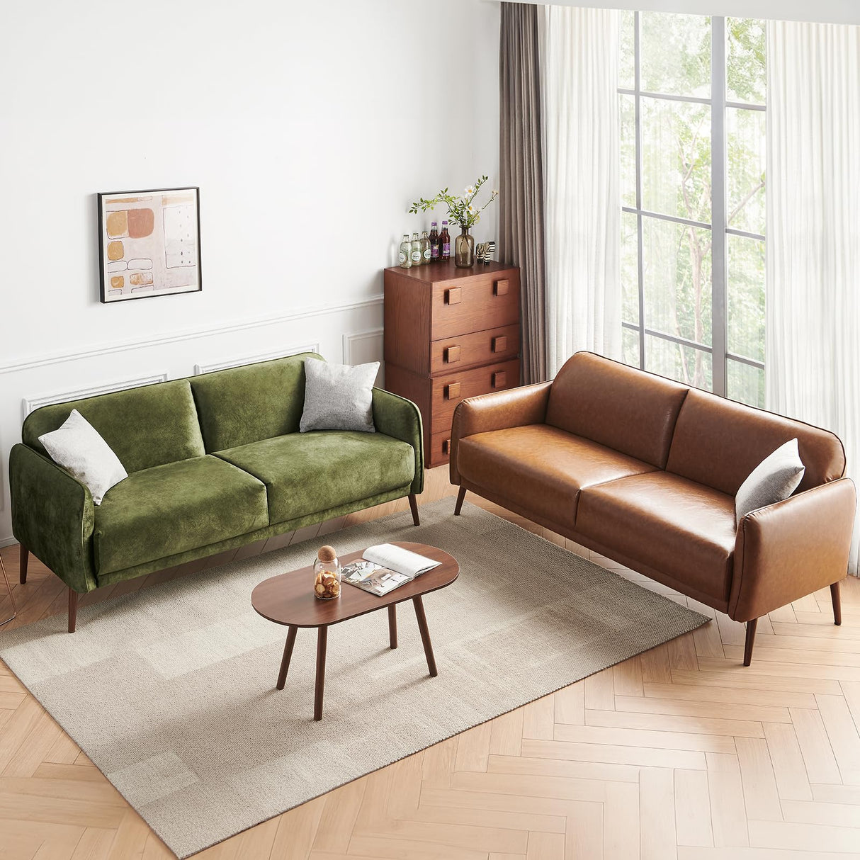 Atopston 67" Loveseat Sofa, Mid Century Modern Decor Sofa Couch with Pillows and Thick Seat Cushion, Small Sofa for Bedroom Apartment Office, Green Atopston