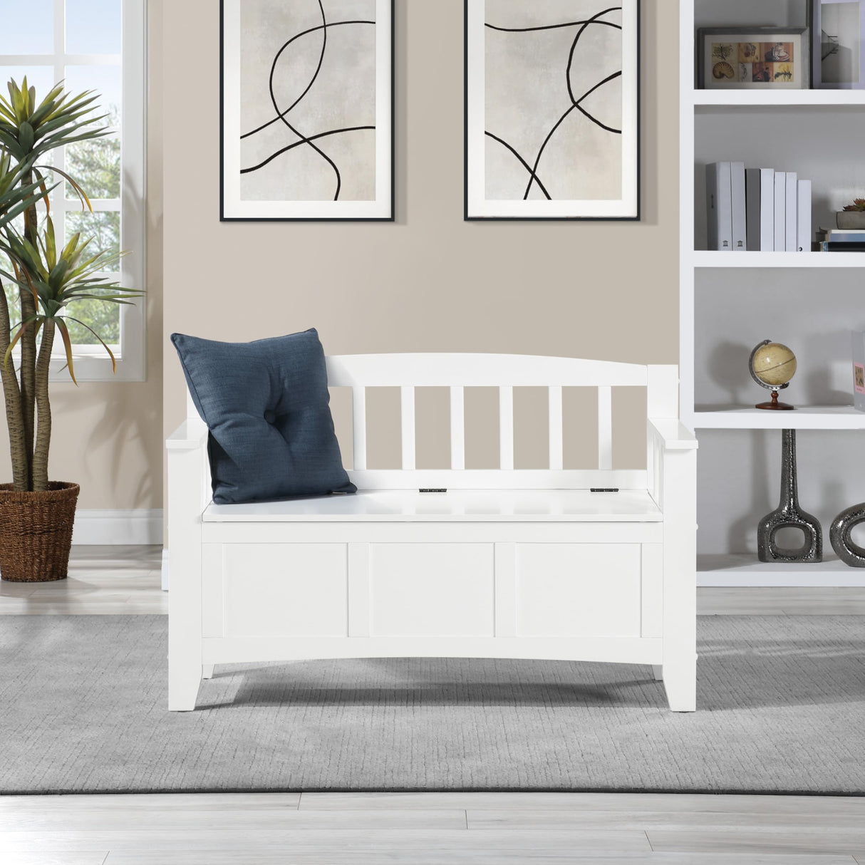 OSP Home Furnishings Metro Mission Style Wood Entry Way Bench with Storage, Sierra Snow White Finish OSP Home Furnishings