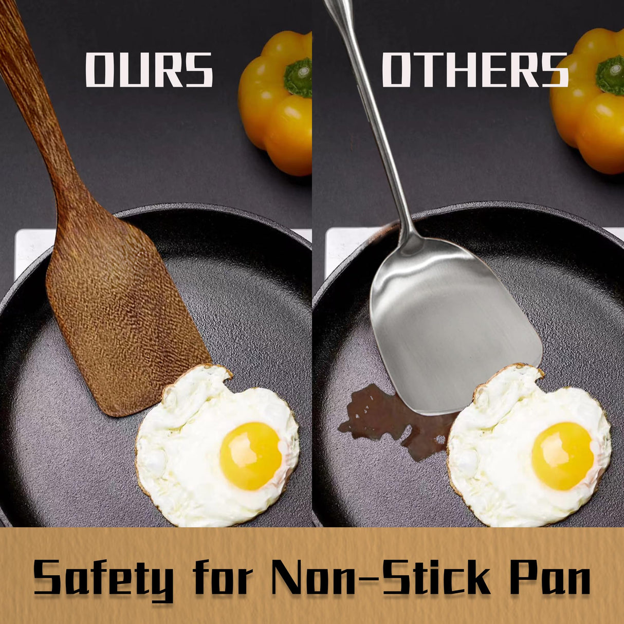 Wood Spatula Set for Cooking, 3Pcs Kitchen Utensils Set for Nonstick Cookware Wooden Cooking Utensils with Fried Spatula, Slotted Spatula, Solid Turner Cooking Utensils Kitchen Tools Nuloofen