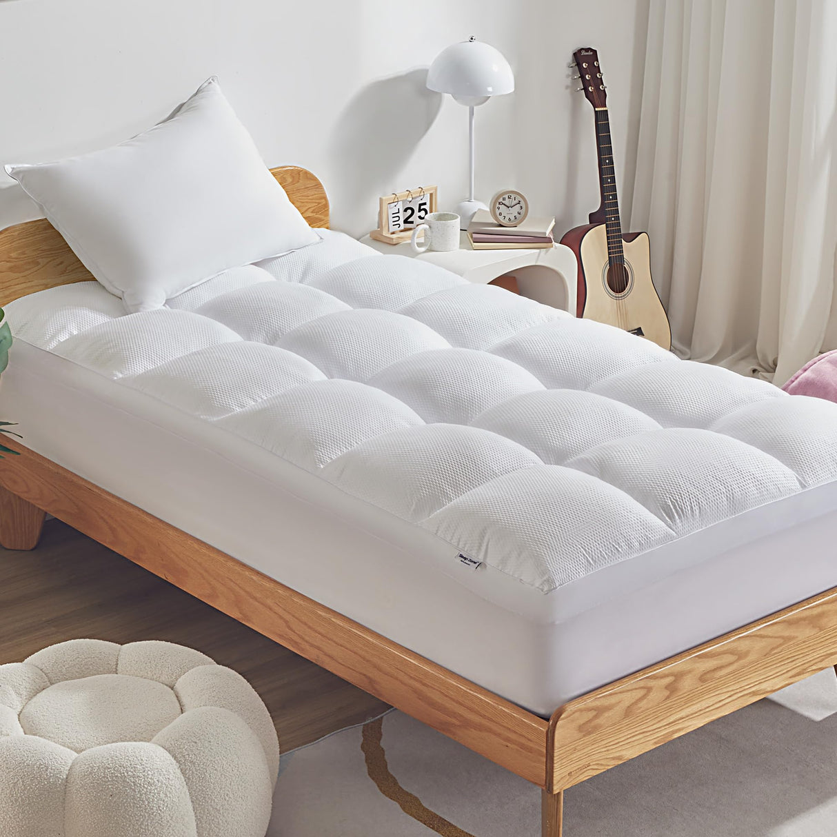 SLEEP ZONE Mattress Topper Twin Size, Extra Thick Fitted Mattress Pad for Back Pain, Plush and Support Mattress Cover, Deep Pockets Mattress Protector, Hotel Quality (White, Twin) SLEEP ZONE