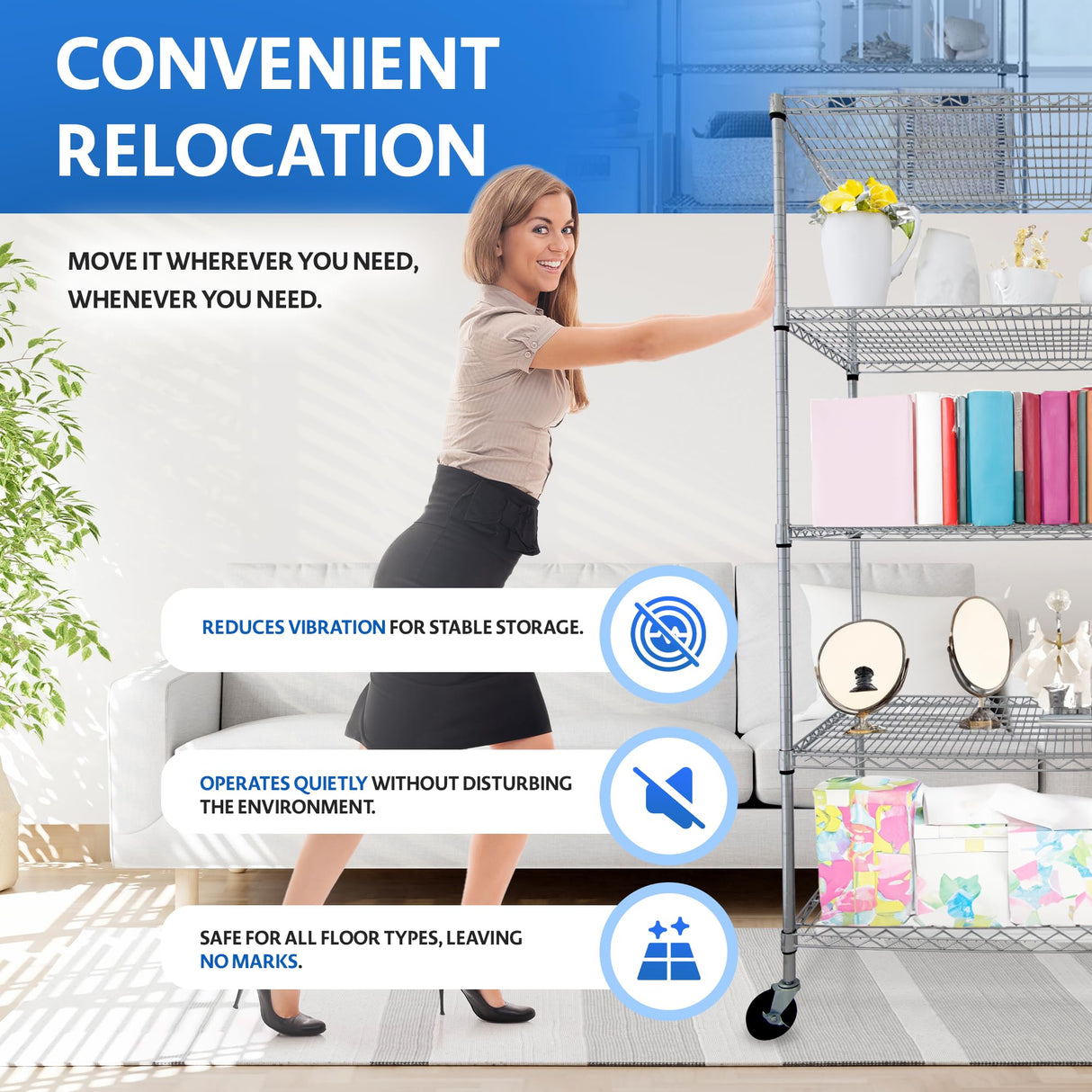 4000 LBS Heavy Duty Wire Rack 48 x 18 x 76, 5-Tier NSF Commercial Rolling Rack with Wheels, Chrome Metal Shelving Unit for Garage, Kitchen, Warehouse, Adjustable Storage Shelf, Crescent Crescent Housewares