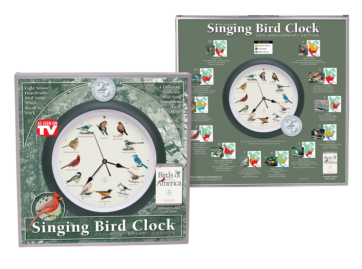 Mark Feldstein & Associates The Original Singing Bird Clock 25th Anniversary Edition, As Seen On TV (13 Inch, Matte Green) Mark Feldstein & Associates