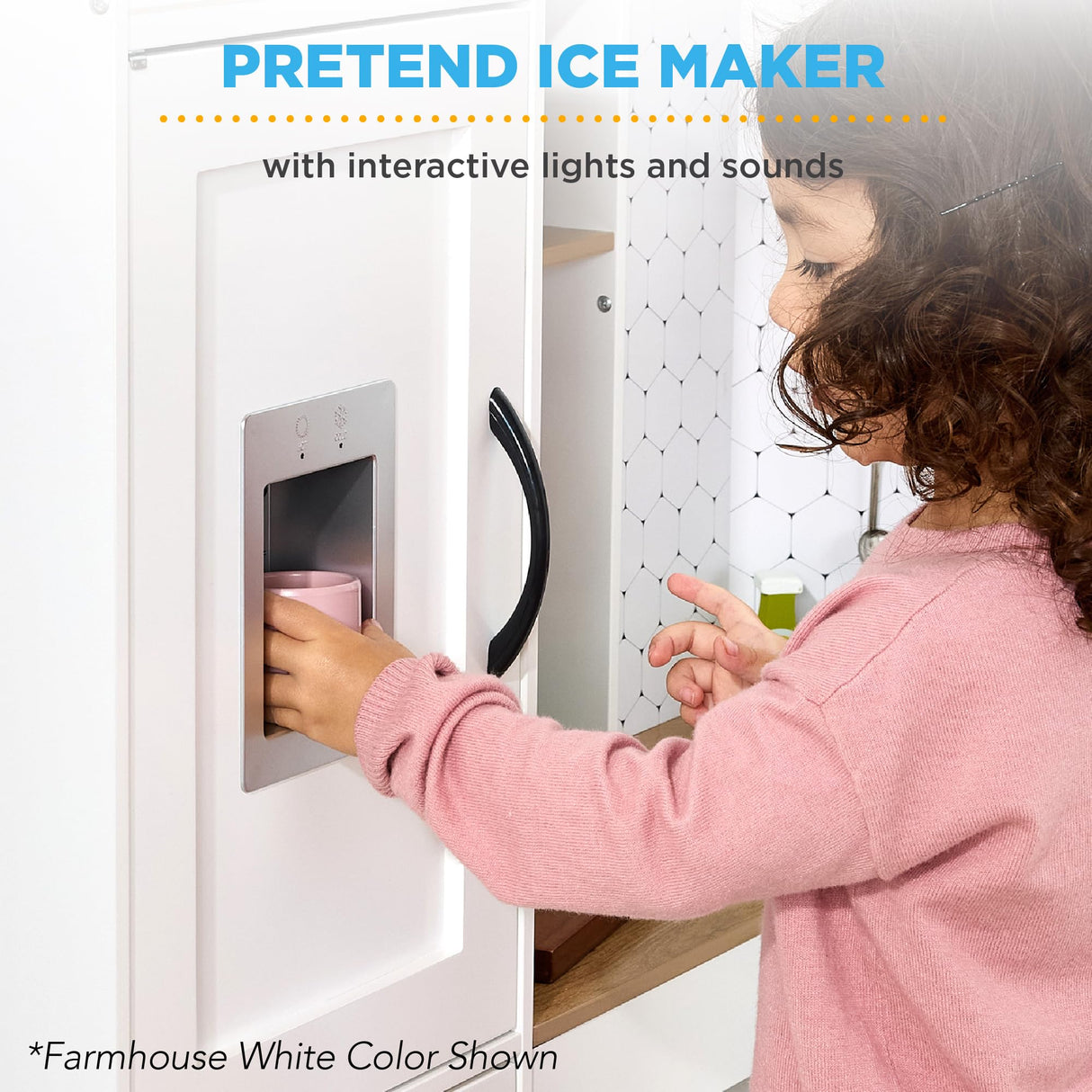Best Choice Products Pretend Play Corner Kitchen, Ultimate Interactive Wooden Kids Playset w/Lights & Sounds, Ice Maker, Hood - Farmhouse White Best Choice Products
