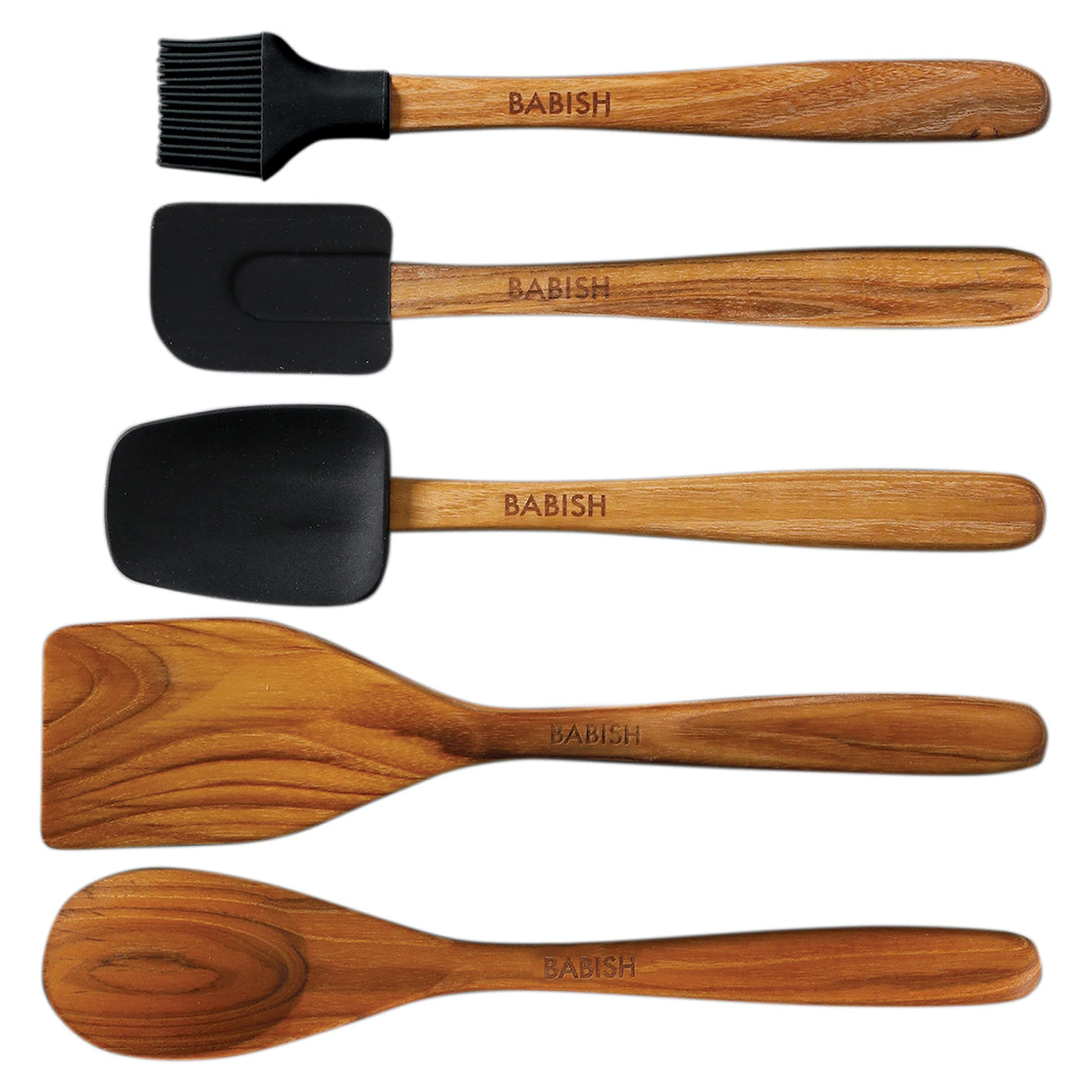 Babish 11 Piece Essential Teak Wood, Silicone, and Stainless Steel Tool Set Babish