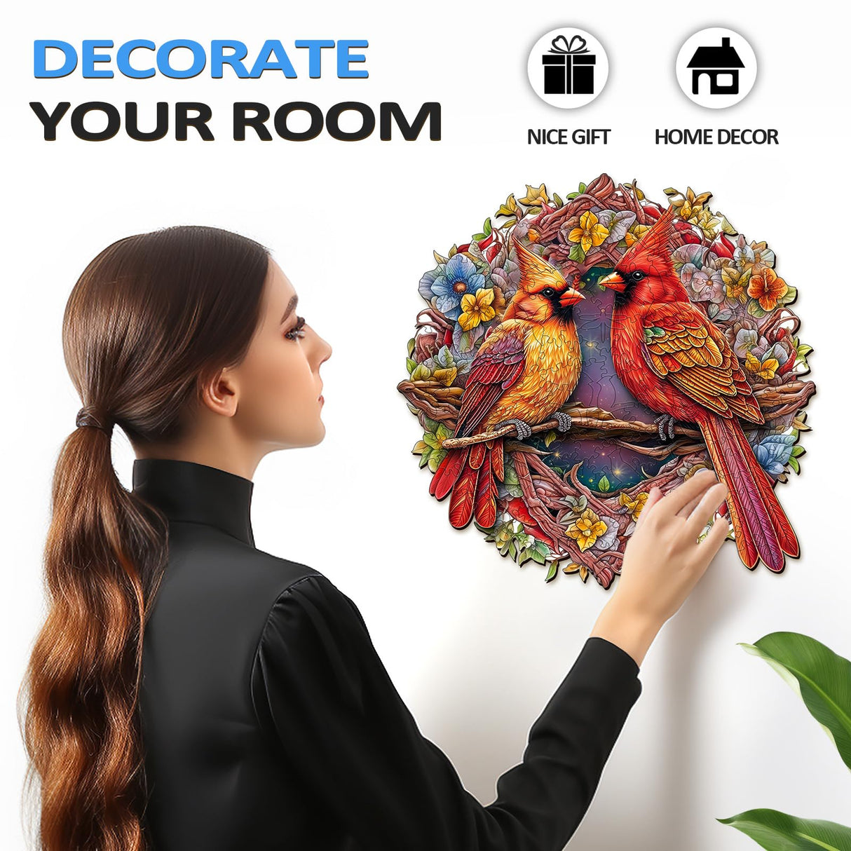 Wooden Puzzles for Adults, Cardinal Puzzles, 200 Pieces Puzzles for Adults, Christmas Puzzle Gifts for Women, Wooden Jigsaw Puzzles (M-11.9 * 11.8in) NABYSHOP