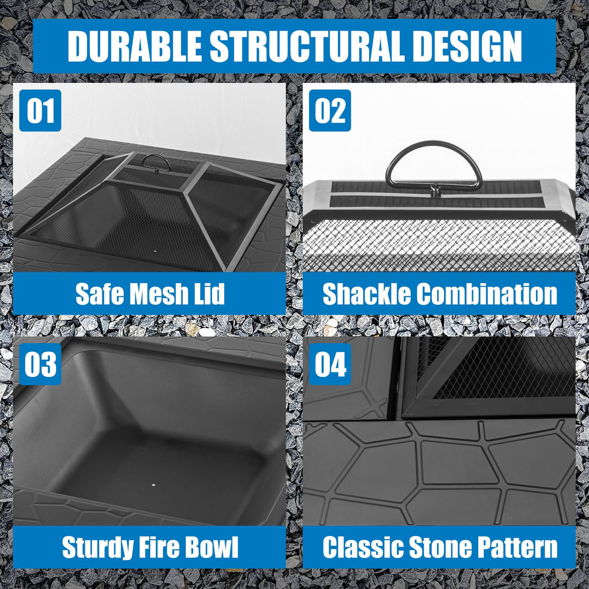 Panovue Multifunctional Fire Pit Table 32 inch Square Metal Firepit Stove Backyard Patio Garden Fireplace for Camping, Outdoor Heating, Bonfire and Picnic Panovue