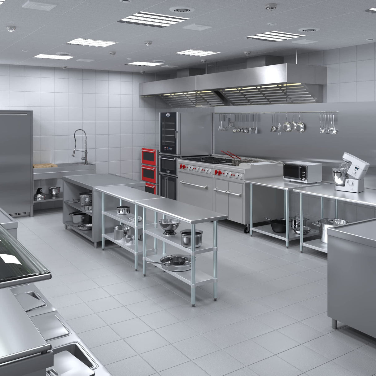 48" Long X 18" Deep Stainless Steel Work Table with 2 Shelves | Metal Food Prep Station | Commercial & Residential NSF Utility Table AmGood