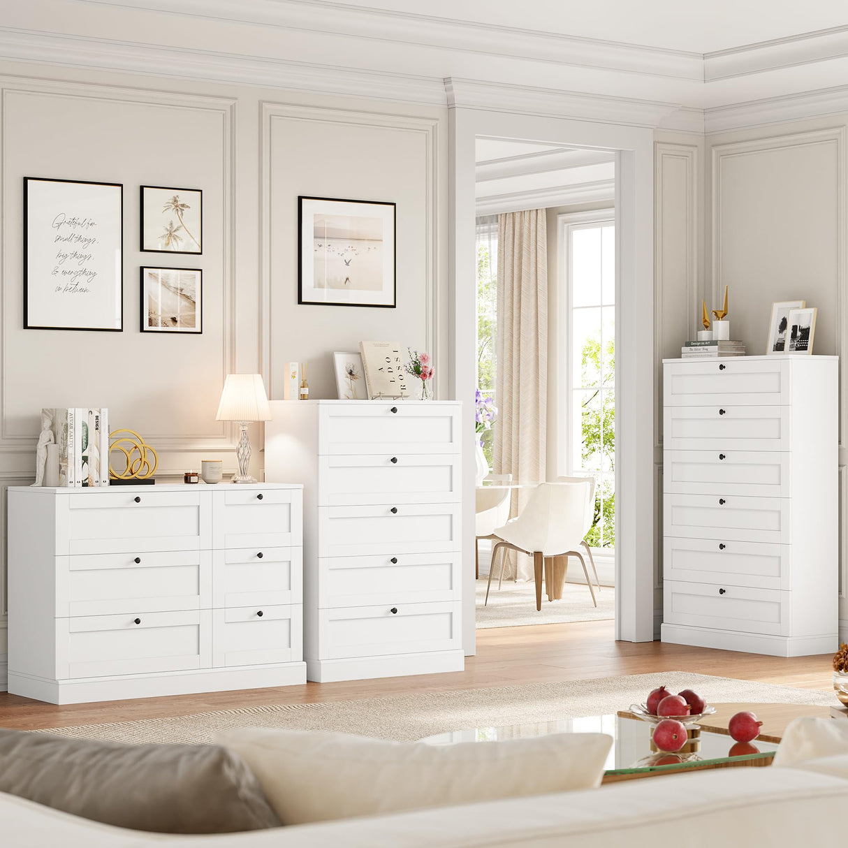 HOSTACK 5 Drawer Dresser for Bedroom, 43.7" Tall Dresser & Chest of Drawers, 29" W Drawer Chest with Metal Handles, Wood Vertical Dresser Storage Cabinet for Living Room, Hallway, Entryway, White HOSTACK