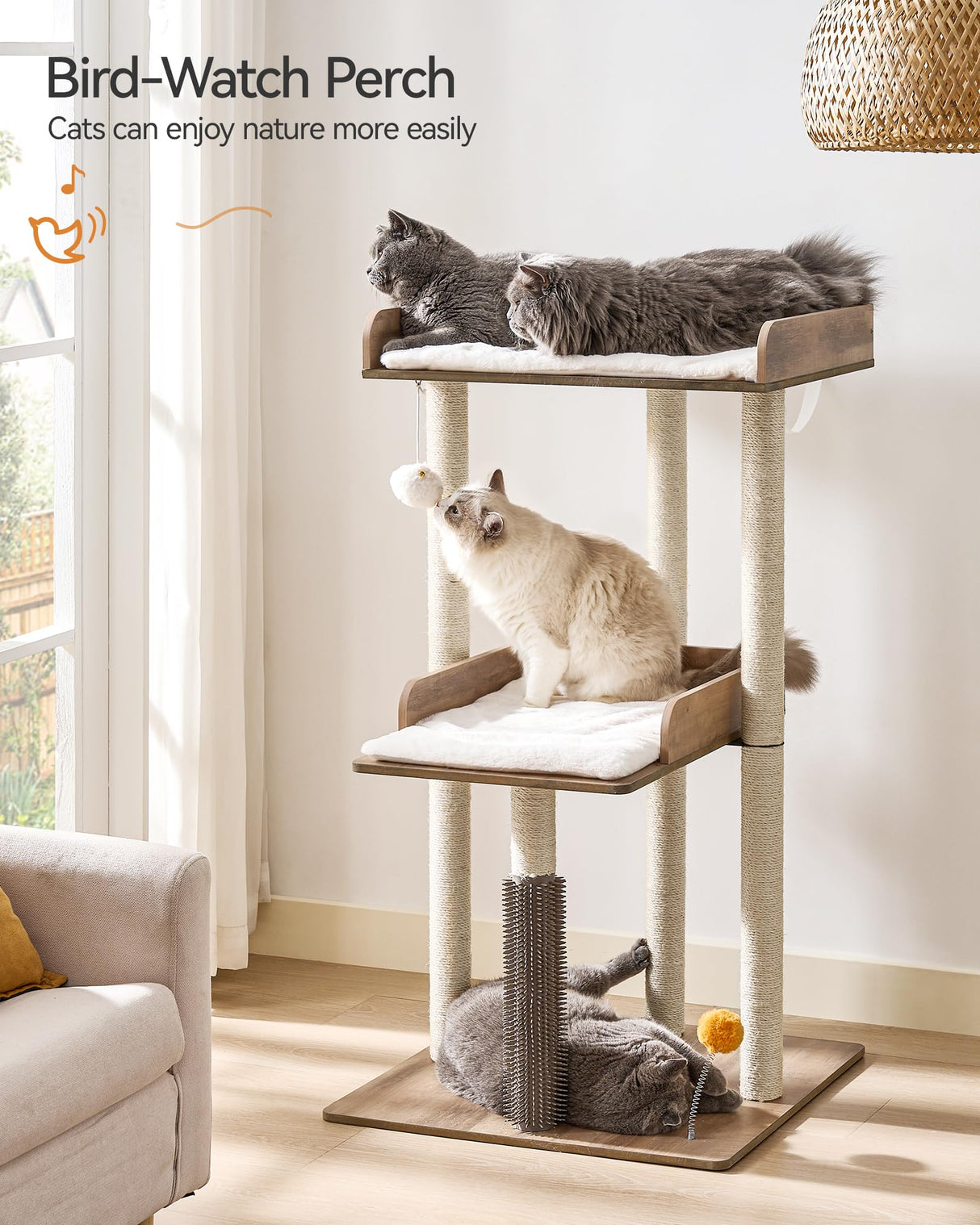 FourFurPets 43.7" Cat Tree, Modern Cat Tree Tower, Cat Tower for Indoor Cats Large Adult, Cat Condo with Scratching Post, Large Perch and Removable Pads, Greige FourFurPets