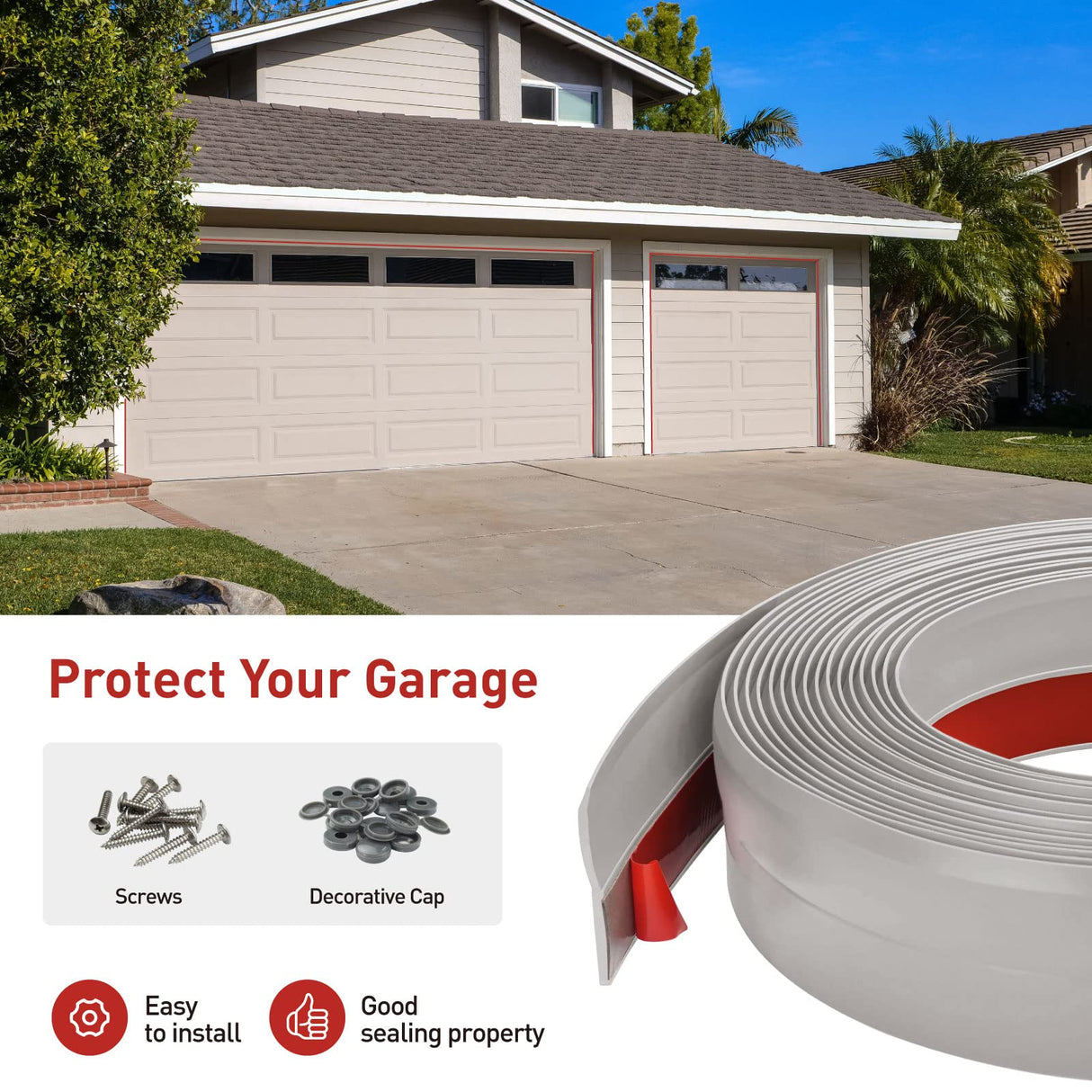 FOSLUOC Garage Door Seal Top and Sides Seal Strip 34FT Rubber Weather Stripping Replacement Soft and Hard Composite, Weatherproofing Universal Sealing (Grey) FOSLUOC