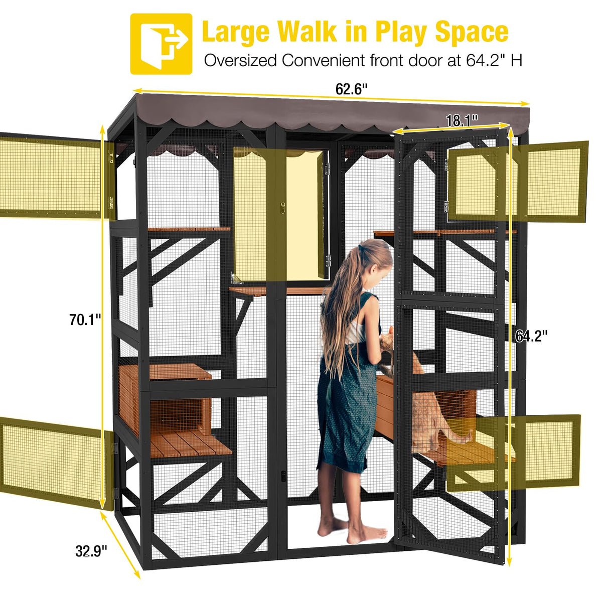 Aivituvin Catio Outdoor Cat Enclosure Large Cat House for Mulitiple Cats Walk in Kitty Cage with Tarp Roof 70" Black Aivituvin