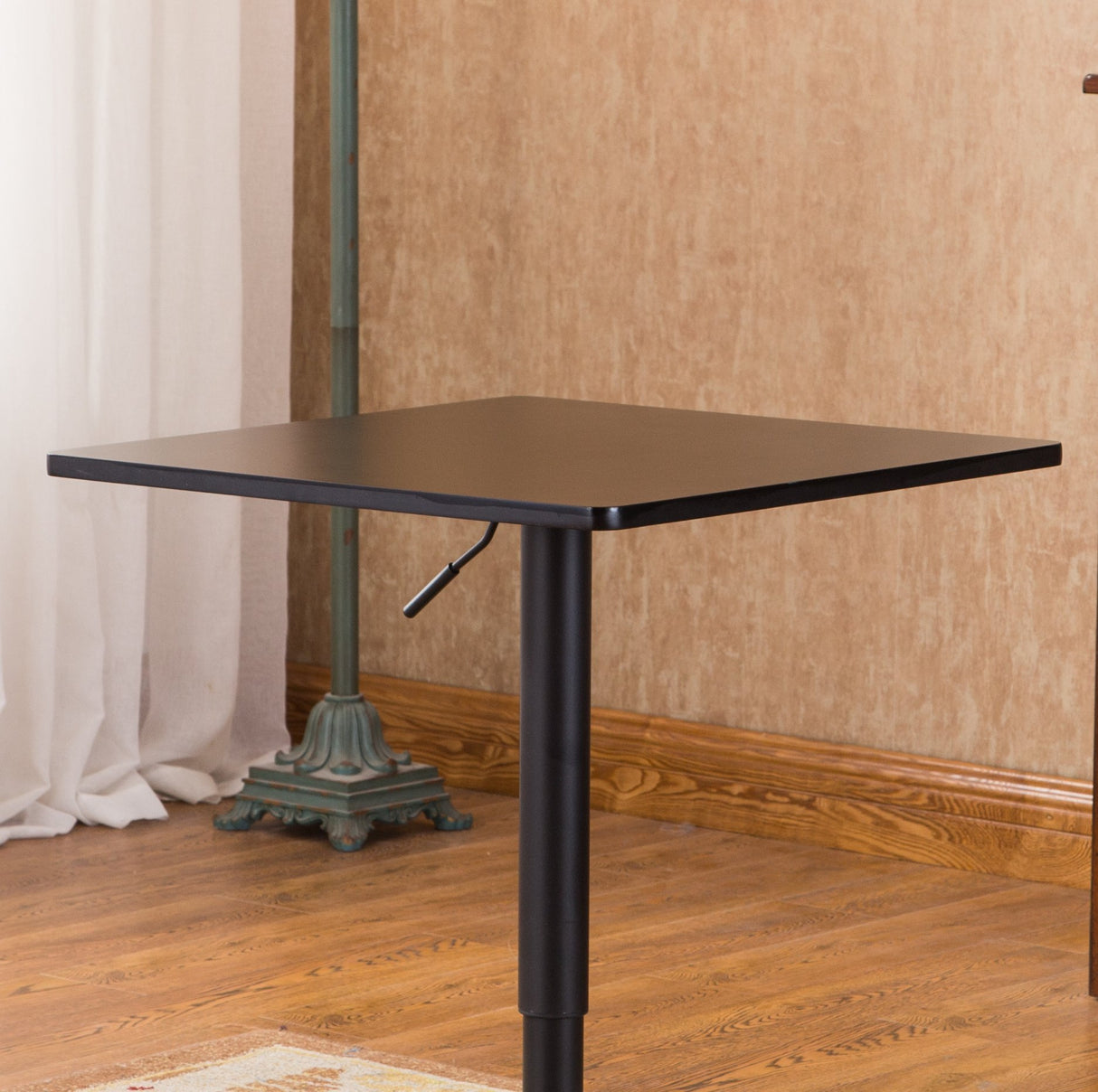 Roundhill Furniture Belham Square Top Adjustable Height with Black Leg and Base Metal Bar Table Roundhill Furniture
