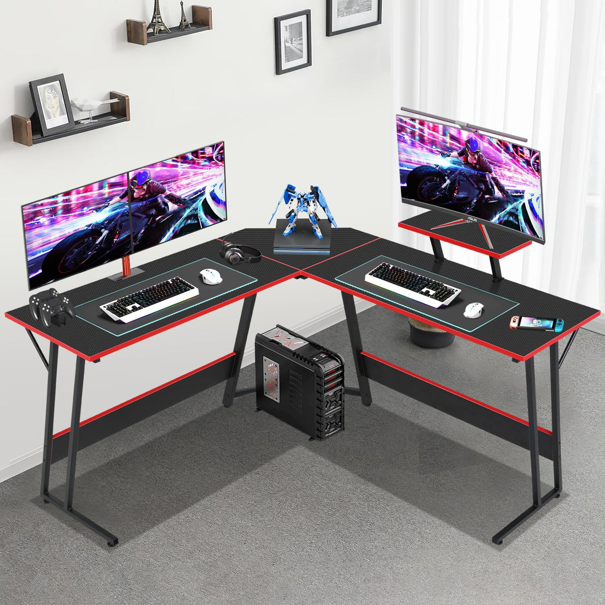 Pazidom L Shaped Gaming Desk, 50 inch Corner Desk, Office Computer Desk with Large Monitor Stand for Home Office Sturdy Writing Workstation, Easy to Assemble, Black Pazidom