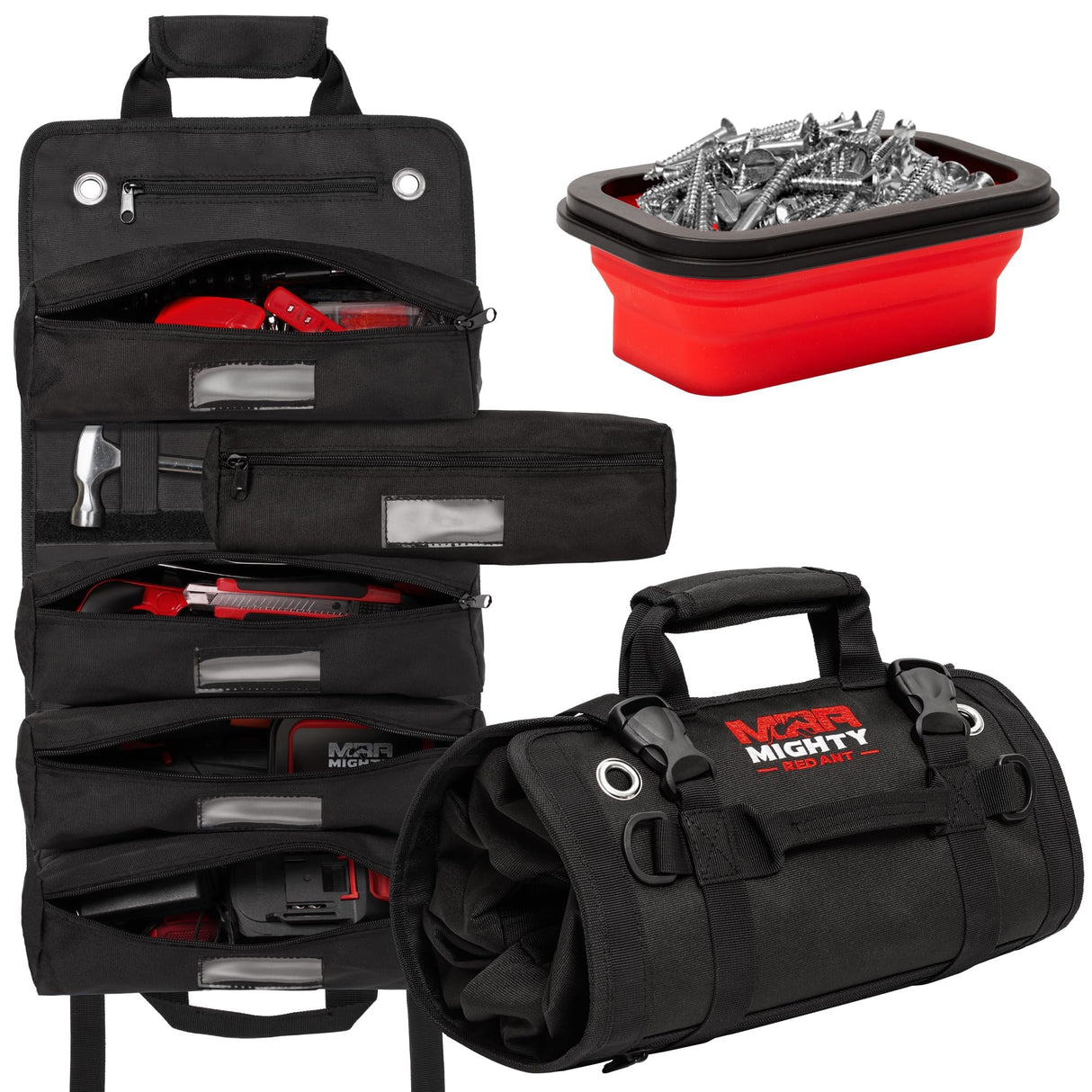 Mighty Red Ant Tool Roll - Tool Bags | Roll Up Tool Bag | Tool Bag Organizer | Tool Roll Up Bag W/5 Large Pouches | Tool Roll Bag for Men | Rolling Tool Bag | Gifts for Dad | Heavy Duty Tool Bag Mighty Red Ant