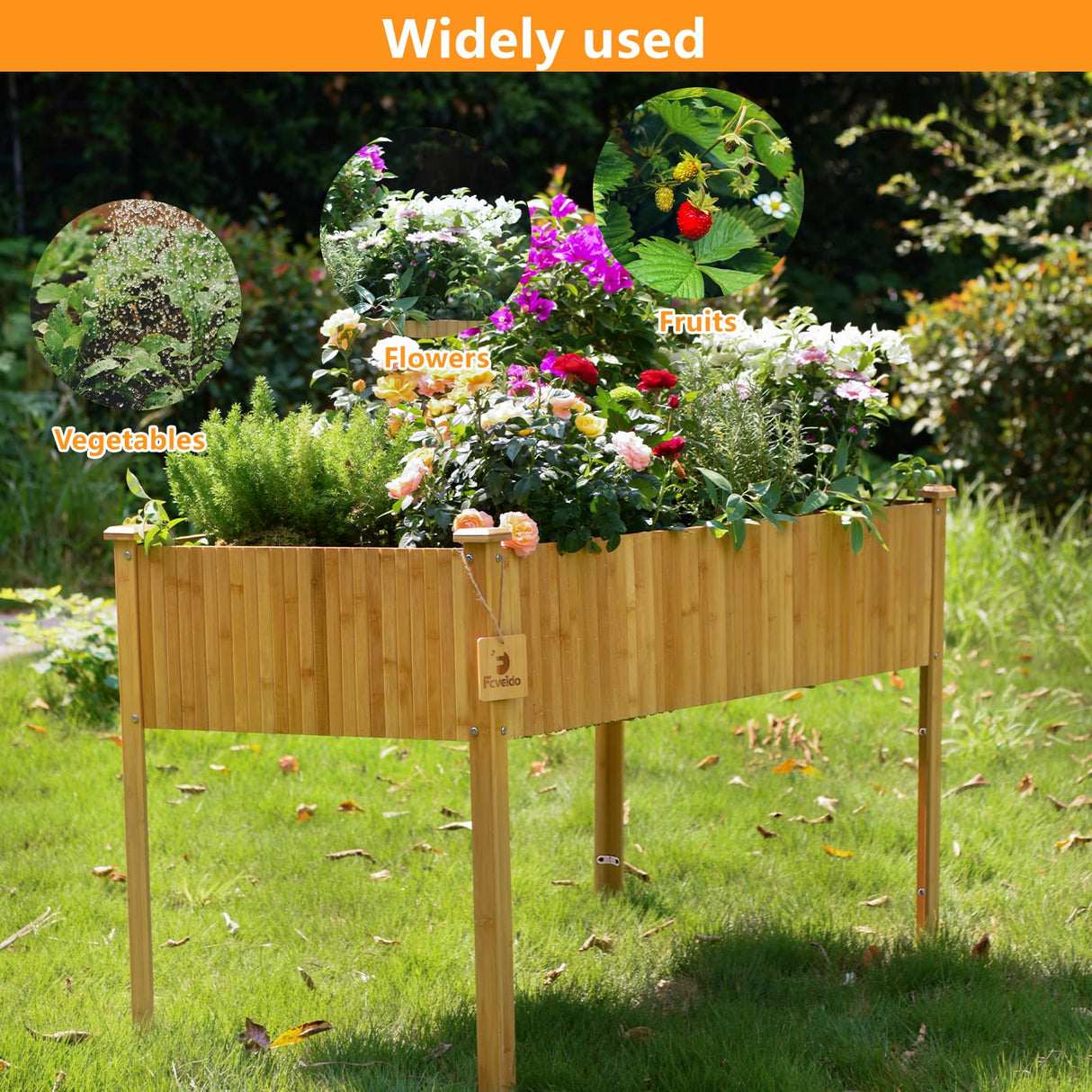 FCVEIDO Bamboo Raised Garden Beds Outdoor, Raised Garden Bed with Legs, Elevated Bamboo Planter Box, Standing Growing Bed for Growing Fresh Herbs, Vegetables, Succulents, Flowers (48x25x30 Inch) FCVEIDO