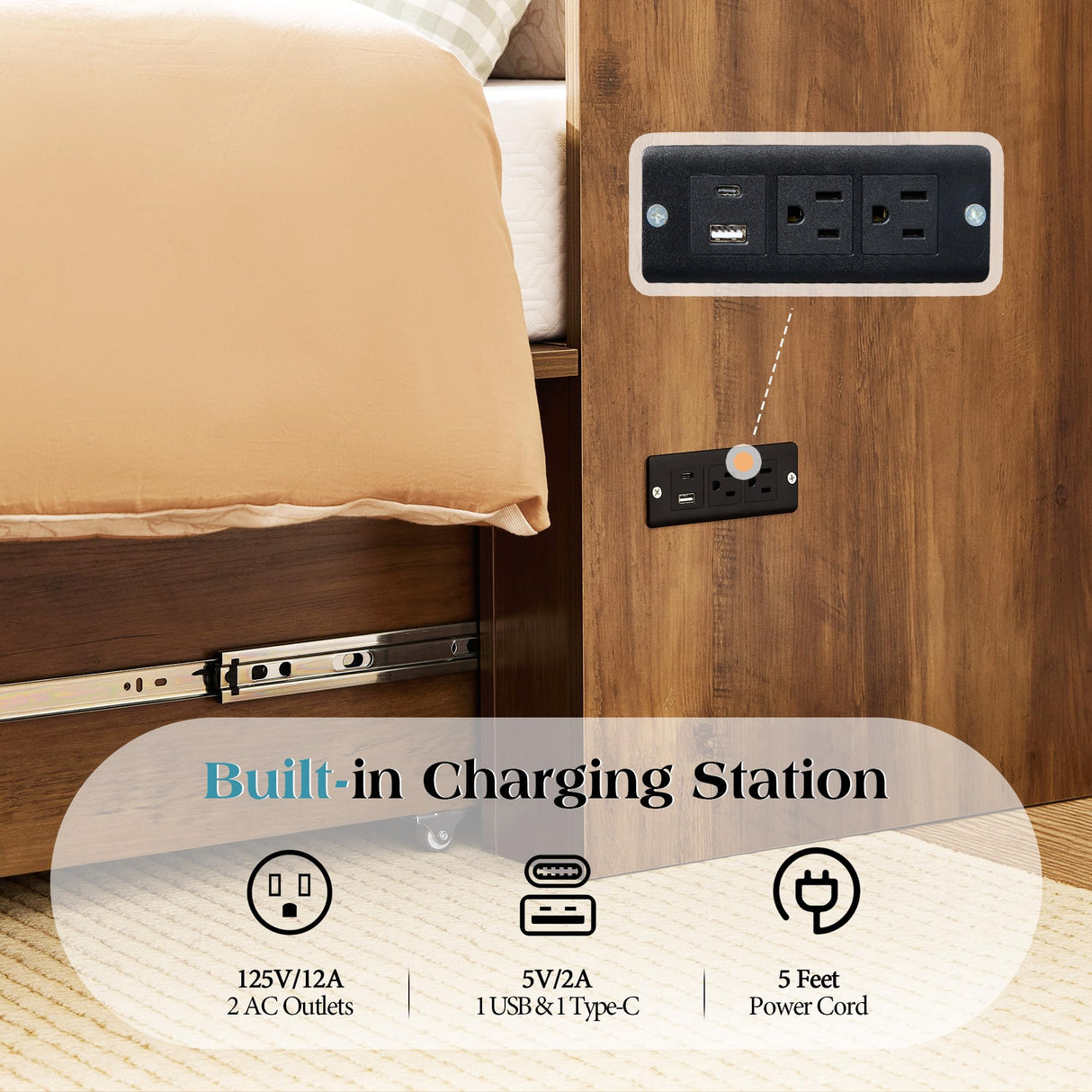 LUXOAK Queen Murphy Bed with Storage and Charging Station, Farmhouse Cabinet Bed, Noise-Free, for Guest Room, Apartment, or Office, Barnwood LUXOAK