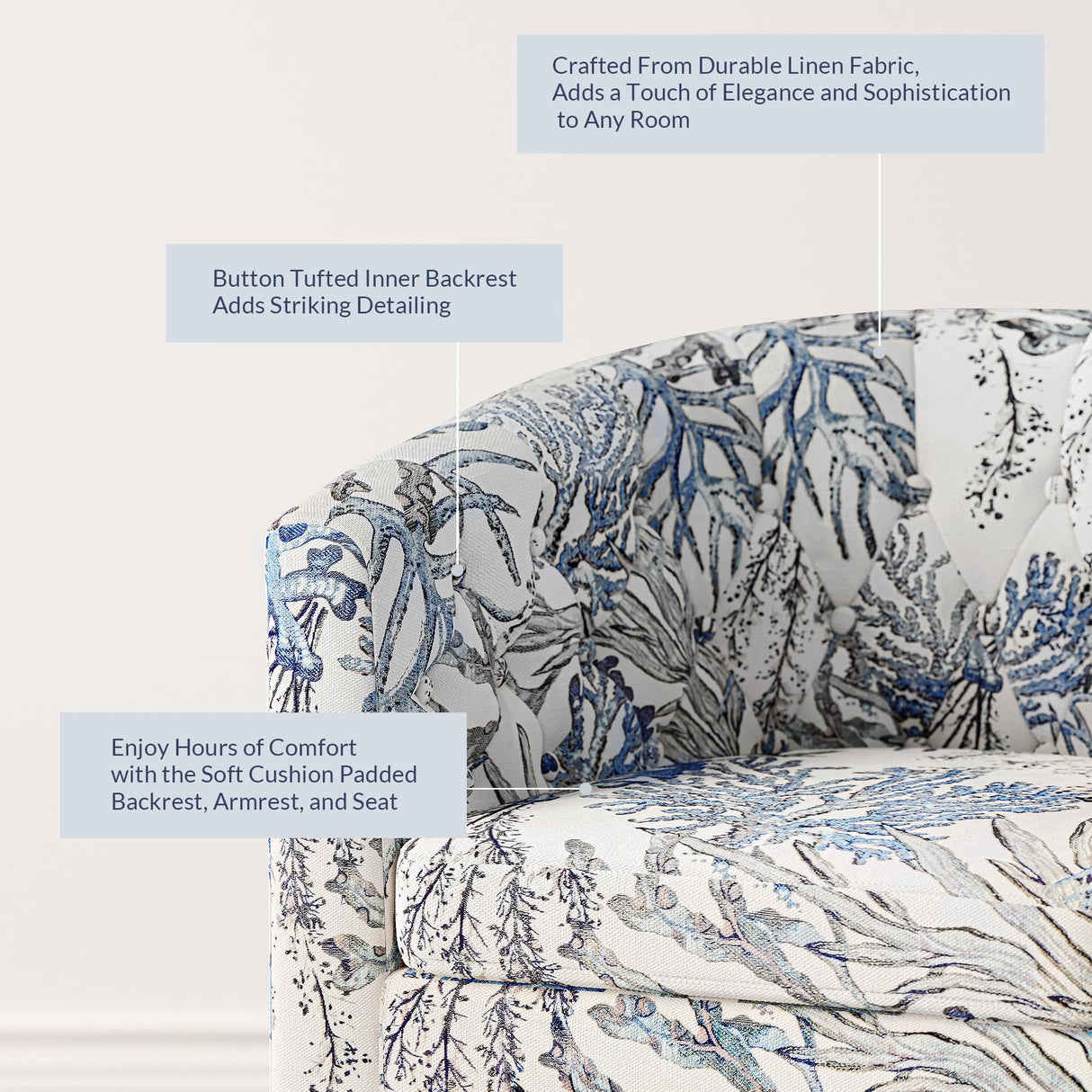 BELLEZE Accent Chairs for Living Room, Elegant Arm Chair Upholstered Tufted Barrel Chair Club Chair for Bedroom with Sturdy Legs and Linen Fabric - Berlinda (Blue Coral) BELLEZE