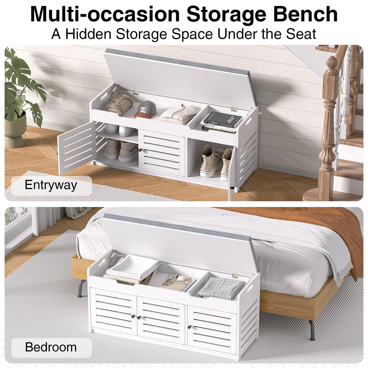Anmire Storage Bench Entryway Bench Entryway Shoe Storage Bench with Padded Seat Cushion, 15" D x 41.3" W x 18.1" H, for Entryway, Living Room, Bedroom Anmire