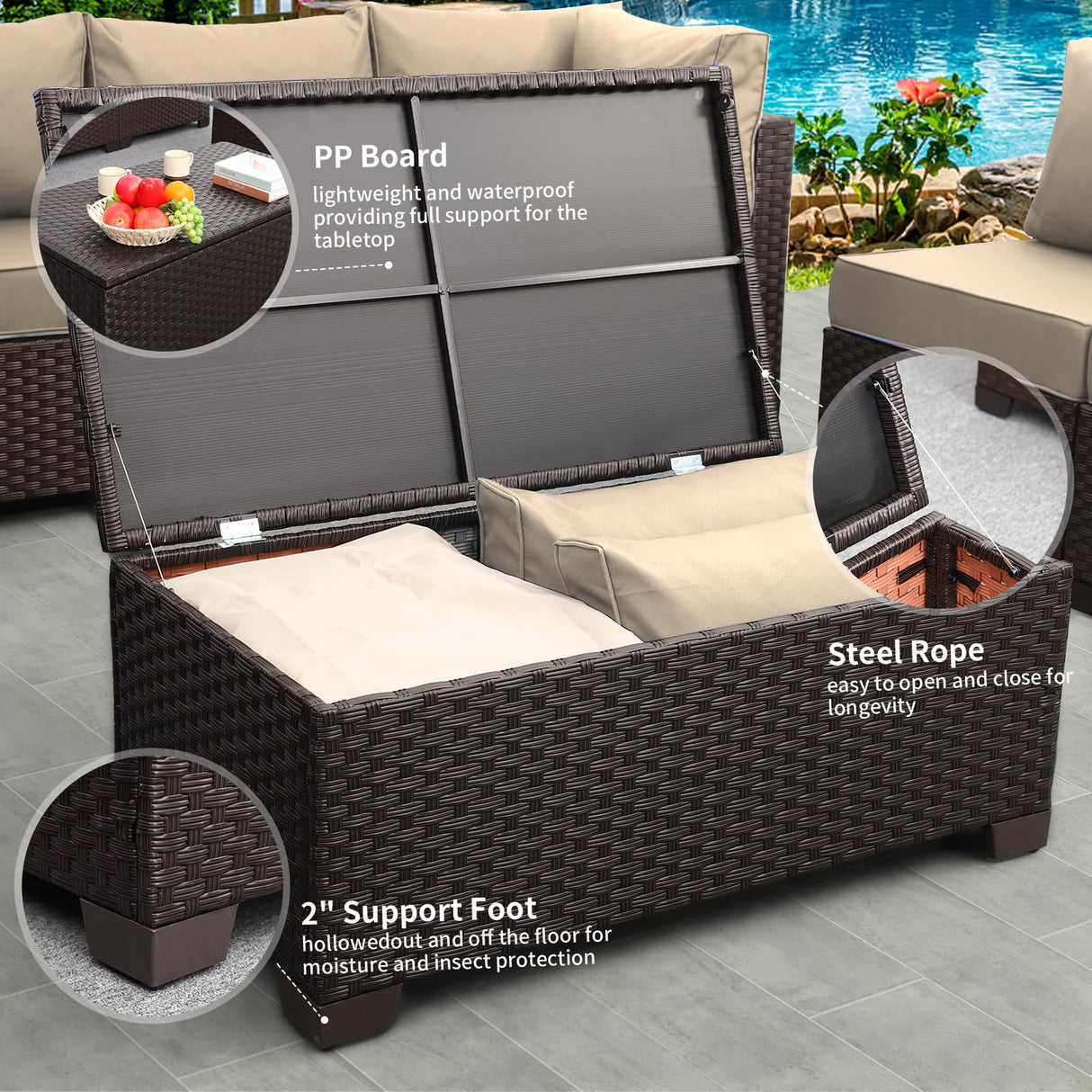 Rattaner 5-Piece Outdoor Furniture Set Patio Furniture Set Outdoor Couch Coffee Table with Storage No-Slip Cushions and Waterproof Covers, Khaki Rattaner
