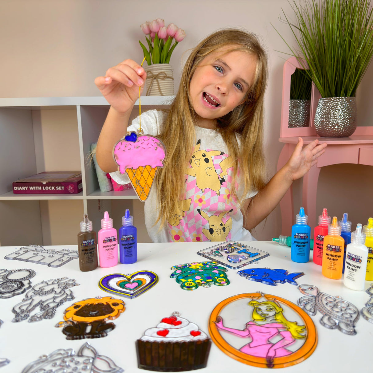 Create Your Own Suncatchers for Window Hanging – 24-Pack Window Glitter Art Suncatcher Kit with 12 Colors – Arts and Crafts for Kids KOKO AROMA