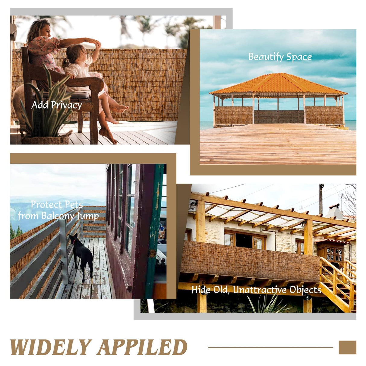 Natural Reed Fencing Rolls,6FT X 16.4FT Reed Screen Curtain Balcony Reed Fence Bamboo Screen Fencing for Outdoor Backyard Patio(Brown) ZNCMRR