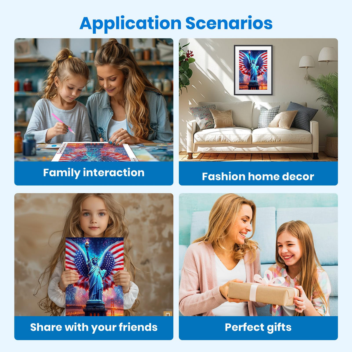 Bowetile Independence Day 5D Diamond Art Kits for Adults, 4th of July Statue of Liberty Diamond Painting Kit, DIY Full Drill Diamond Dots Paintings Picture Gem Art Craft for Home Decor 12x16 Inch Bowetile