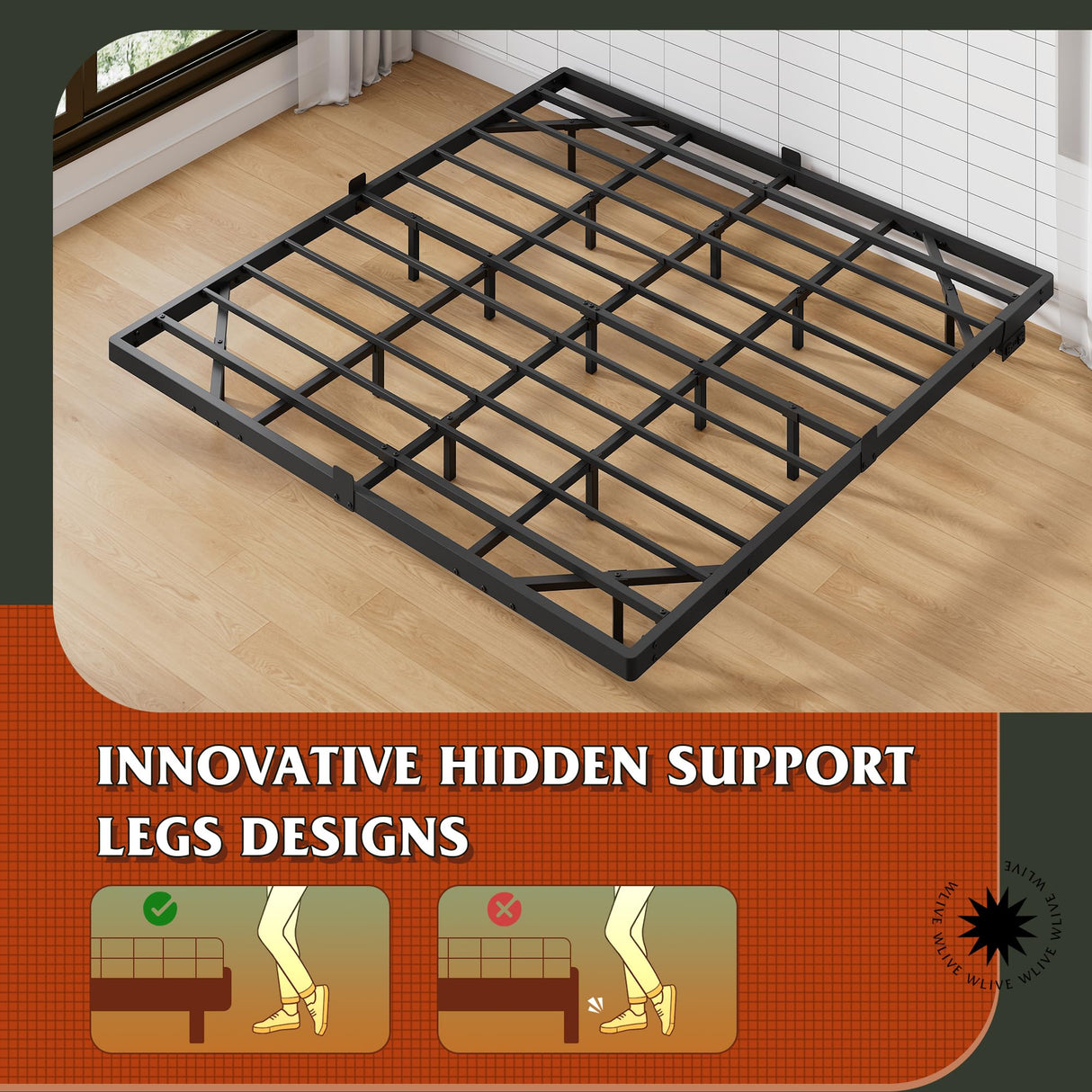 WLIVE Floating King Bed Frame, LED Bed Frame with Charging Station, Metal Platform Beds King Size with Heavy Duty Steel Slats, No Box Spring Needed, Easy Assembly, No Noise, Black WLIVE