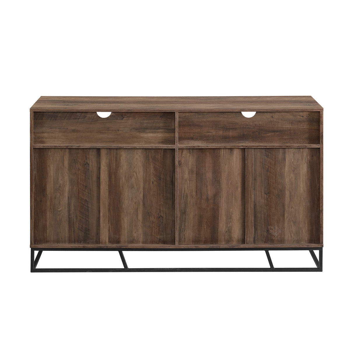 Walker Edison Angled Door Cabinet-Sideboard-Buffet with Open Shelf Storage, 58, Rustic Oak Walker Edison