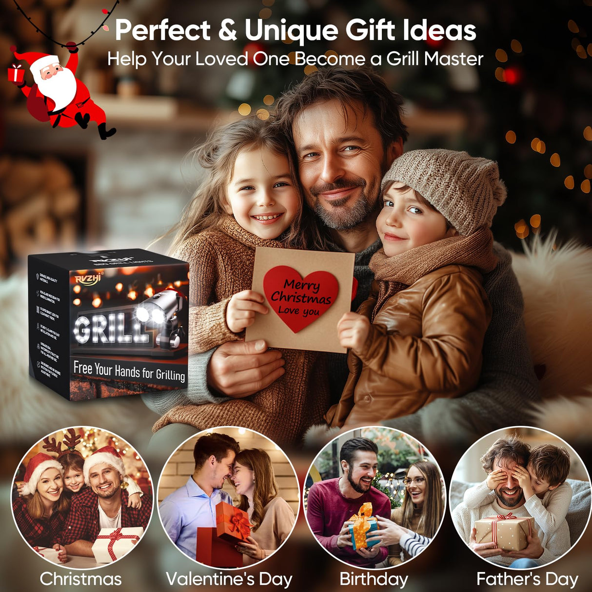 Grill Light Grilling Accessories: Valentines Day Gifts for Him Husband, Grilling Gifts for Men, Smoker BBQ Accessories for Outdoor Grill, BBQ Light with Two Brightness Settings, 3 Batteries Included RVZHI