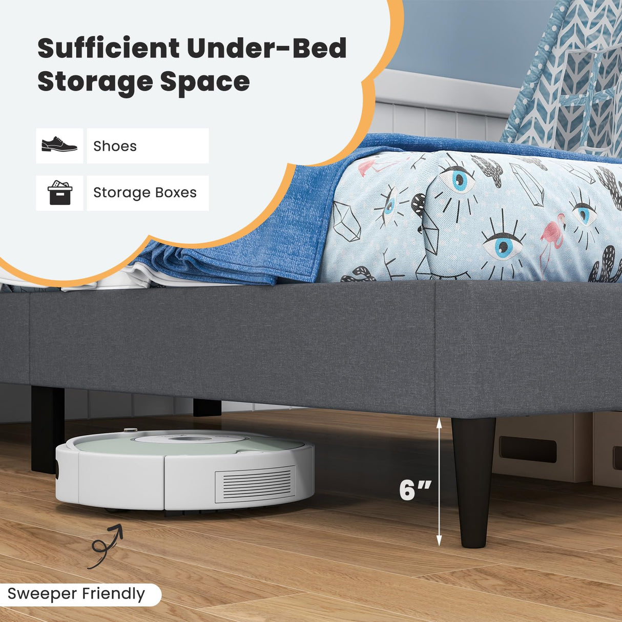 Giantex Twin Bed Frames for Kids, Modern Fabric Linen Upholstered Platform Bed Frame with Button Tufted Headboard and Wooden Slats, No Box Spring Needed, Kids Twin Bed for Boys Girls, Grey Giantex