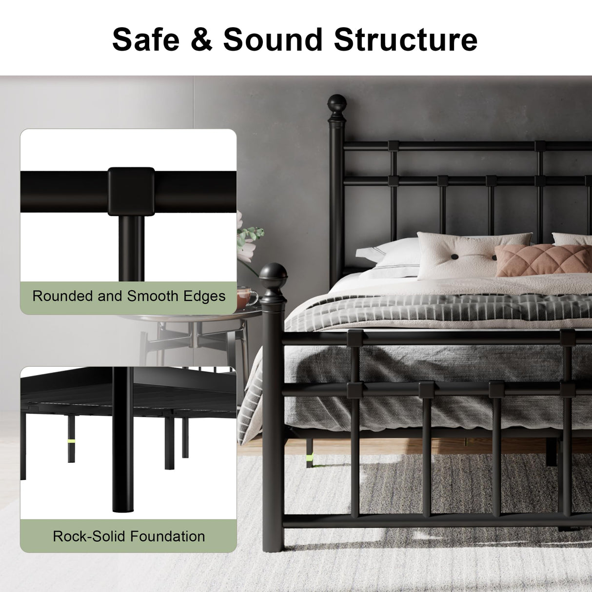 Feonase King Size Metal Platform Bed Frame with Victorian Classic Iron-Art Headboard & Footboard, Steel Slats Support, 12" Under Bed Storage, No Box Spring Needed, Easy Assembly, Noise-Free, Black Feonase