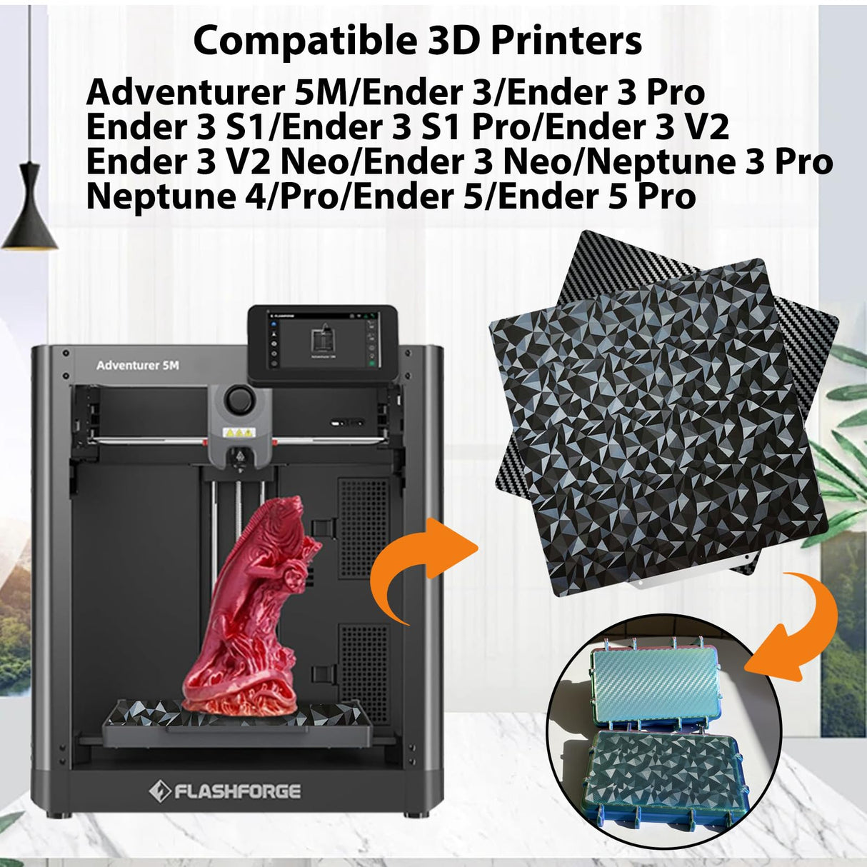 JUUPINE PEO PET Build Plate for Adventurer 5M/5M pro/Ender 3/3 Pro/Ender 3 S1/Ender 3 V2 Neo/Ender 3 Neo 3D printer,Diamond PEO+Carbon Fiber PET Spring Steel Sheet Plate 235x235mm 3D Printer Platform. Wefuit