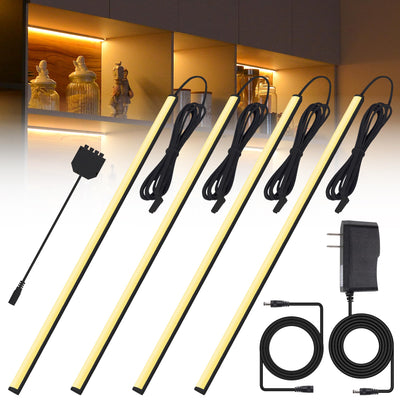 JUSJUBR Black Display Shelf Lighting, 4 Pack x12 Inch Display Lights for Display Case, LED Display Lights with Memory Function, Display Cabinet Lights for Pantry/Shelf/Case, Warm White 3000K