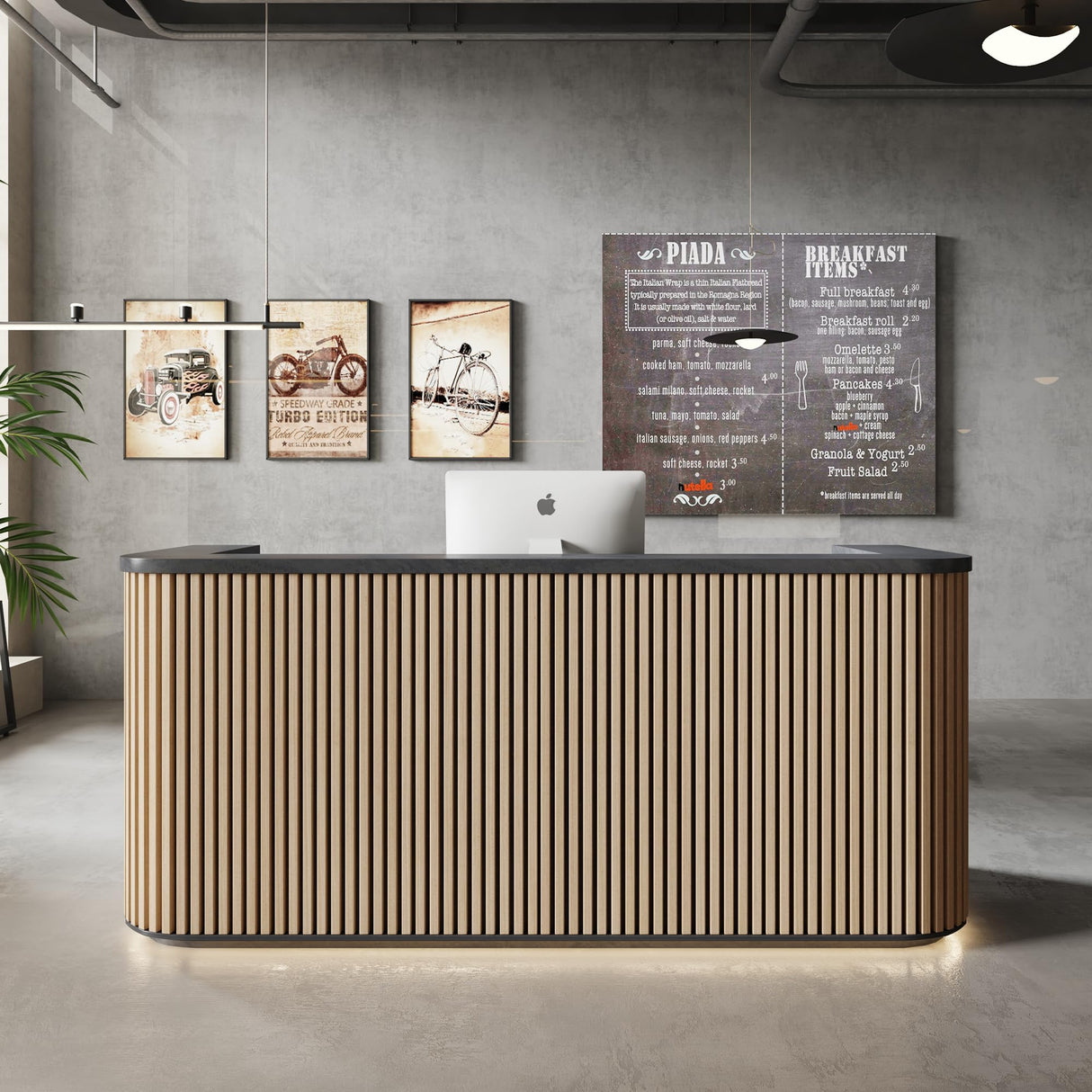 ONNAHOMEStlyle 70.87in Yellow Curved Reception Desk with Lock Drawer File Cabinet,Mid Century Front Desk Reception Room Table with LED Lights, Retail Counter for Checkout, Lobby, Beauty Salon ONNAHOMEStlyle